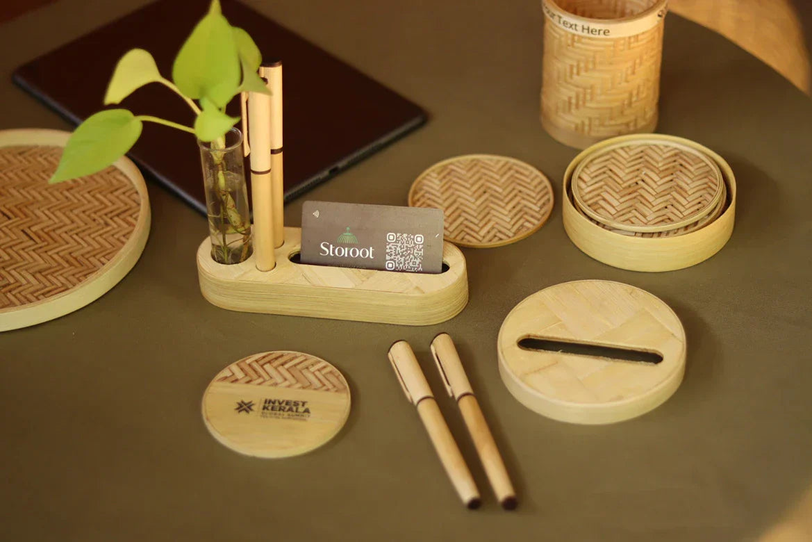 Handmade bamboo corporate gifts, eco-friendly business gifting solutions, sustainable desk accessories, and personalized bamboo products for corporate gifting.