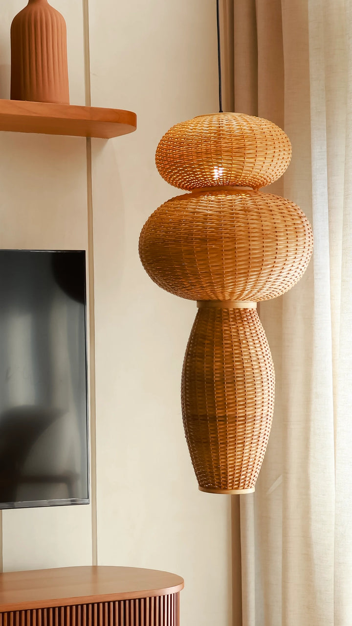Celora H42 Cane Wicker Pendant Lamp | Handmade Bamboo Hanging Chandelier
