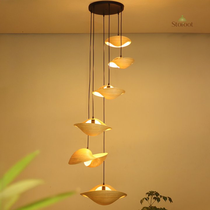 Azura Cluster of 6 Bamboo Pendant Light for Double Height Spaces