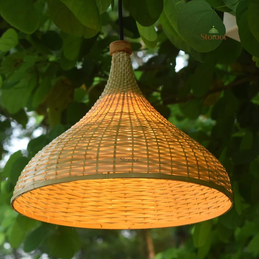 Handwoven LuzLight Bamboo Pendant Lamp in Natural Setting