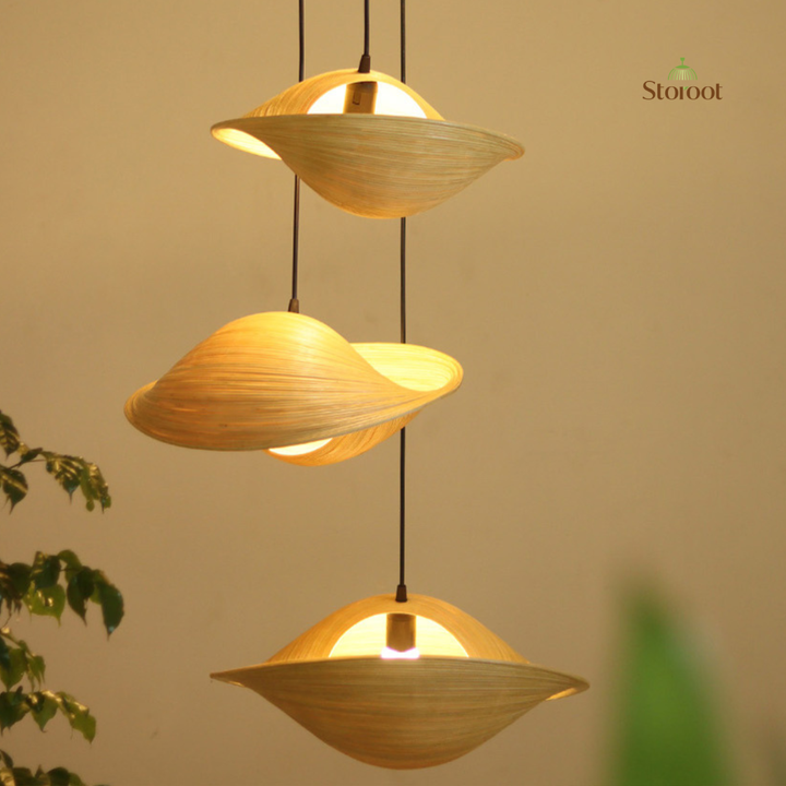 Azura Cluster of 6 Bamboo Pendant Light for Double Height Spaces
