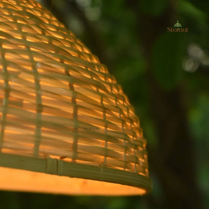 Close-Up of LuzLight Bamboo Pendant Lamp Weave Detail