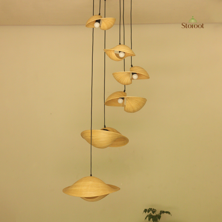 Azura Cluster of 6 Bamboo Pendant Light for Double Height Spaces
