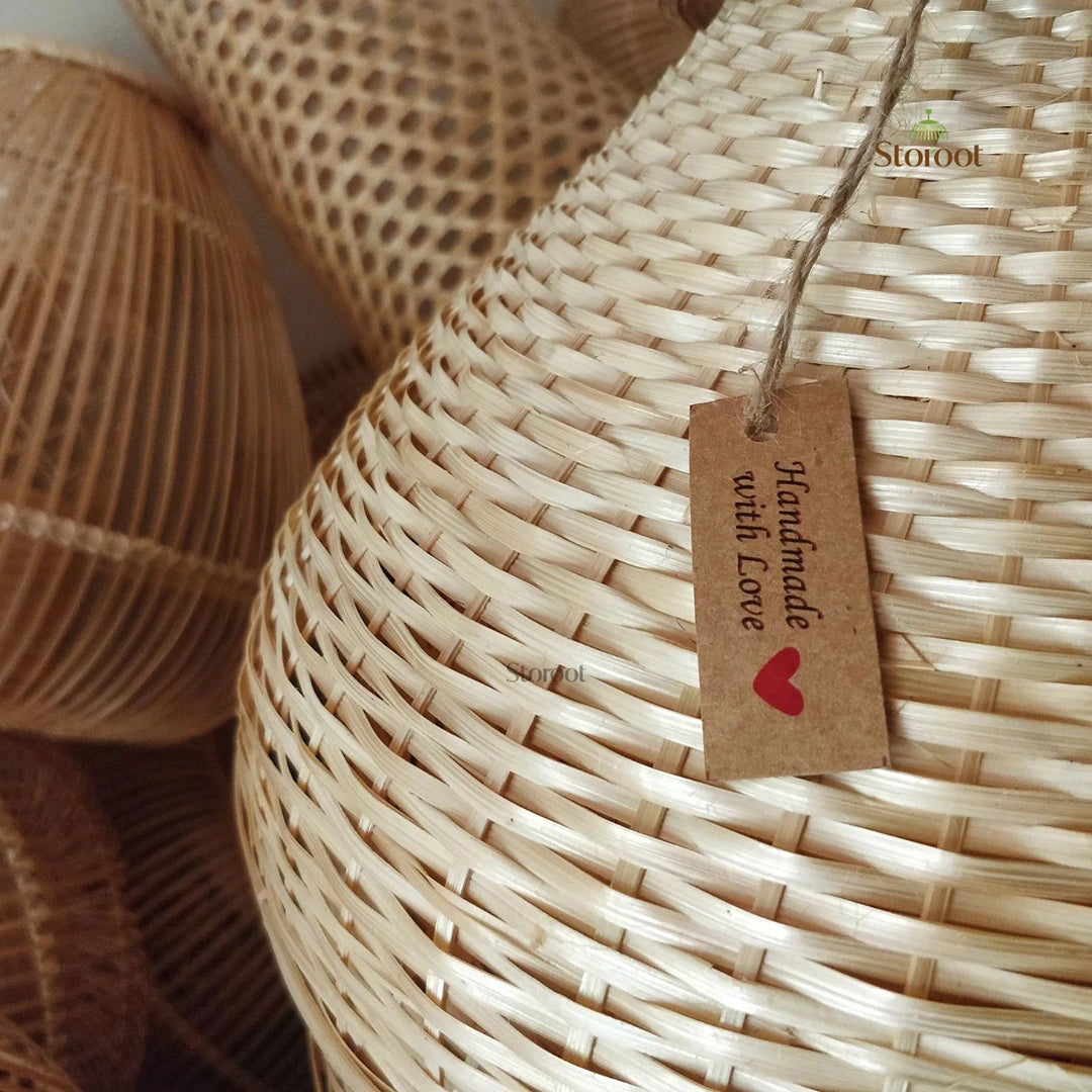 Handmade LuzLight Bamboo Pendant Lamp with Tag "Handmade with Love