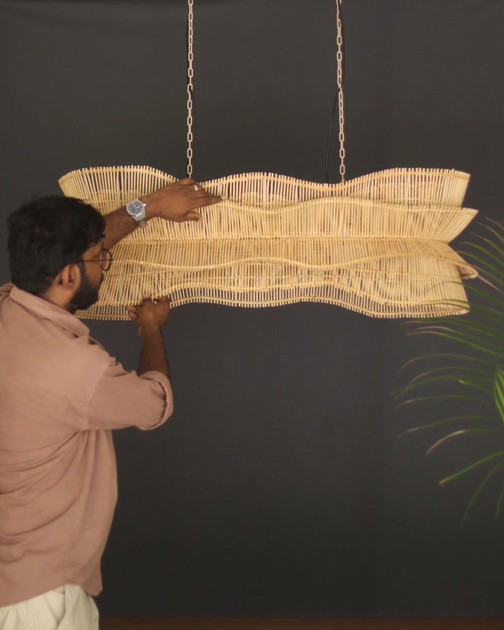 Liyora Flow – Sculptural Cane Linear Chandelier