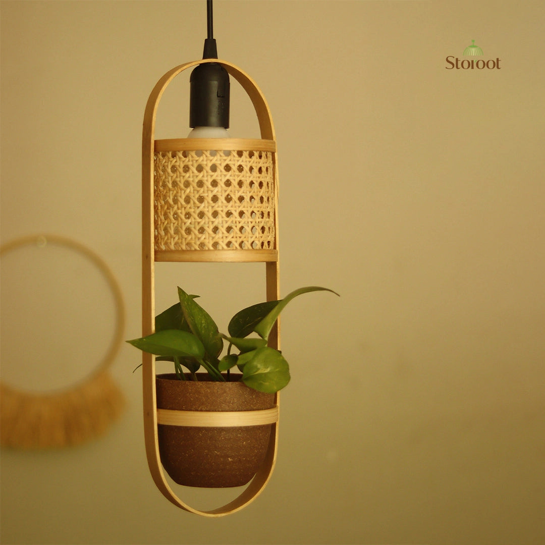 LeafLight Bamboo Planter Pendant Lamp H17 – Hanging Bamboo & Rattan Cane Light