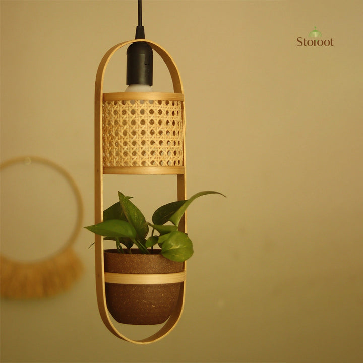 LeafLight Bamboo Planter Pendant Lamp H17 – Hanging Bamboo & Rattan Cane Light