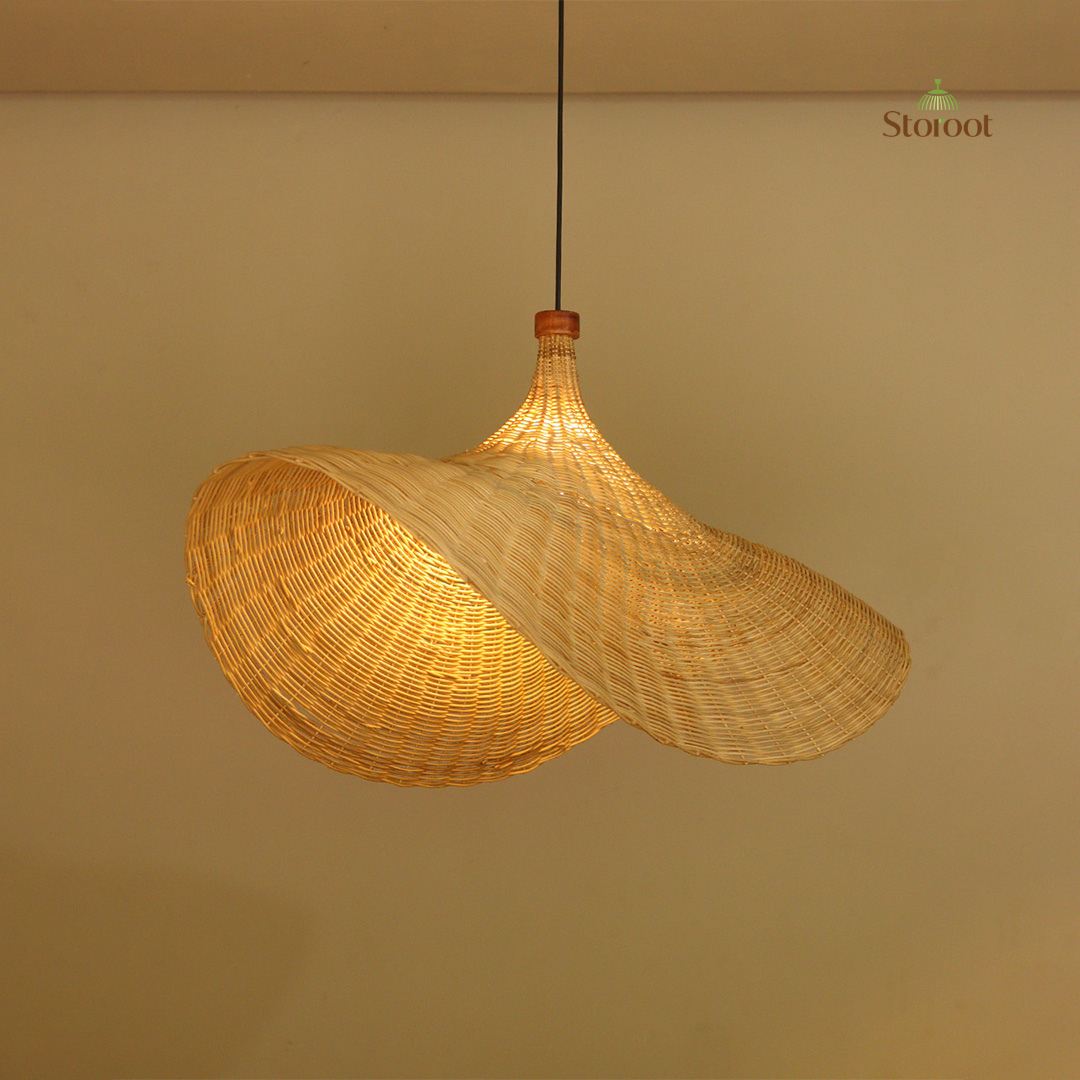 Onda D76 Cane Wicker Chandelier – Cluster of 3 Double Height Pendant Light