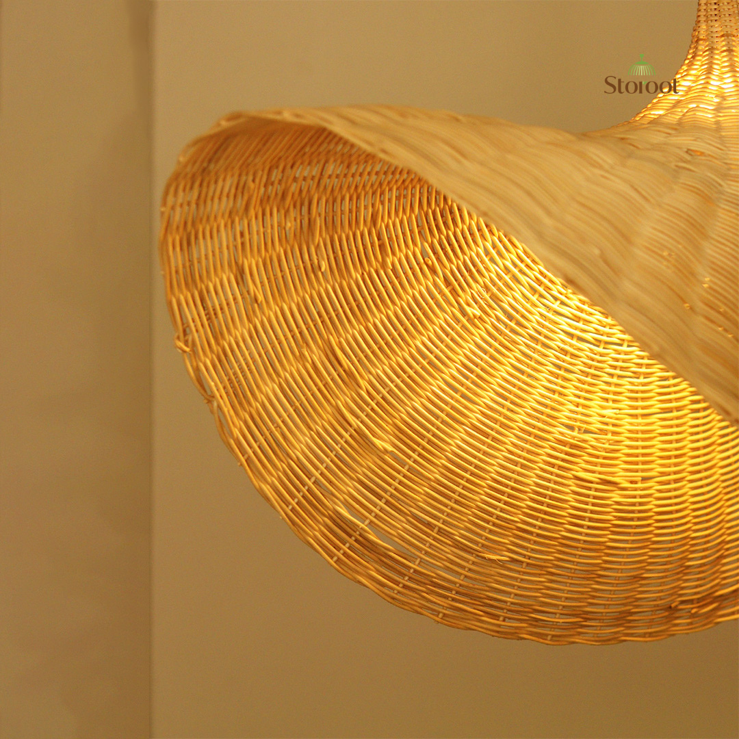 Onda D76 Cane Wicker Chandelier – Cluster of 3 Double Height Pendant Light