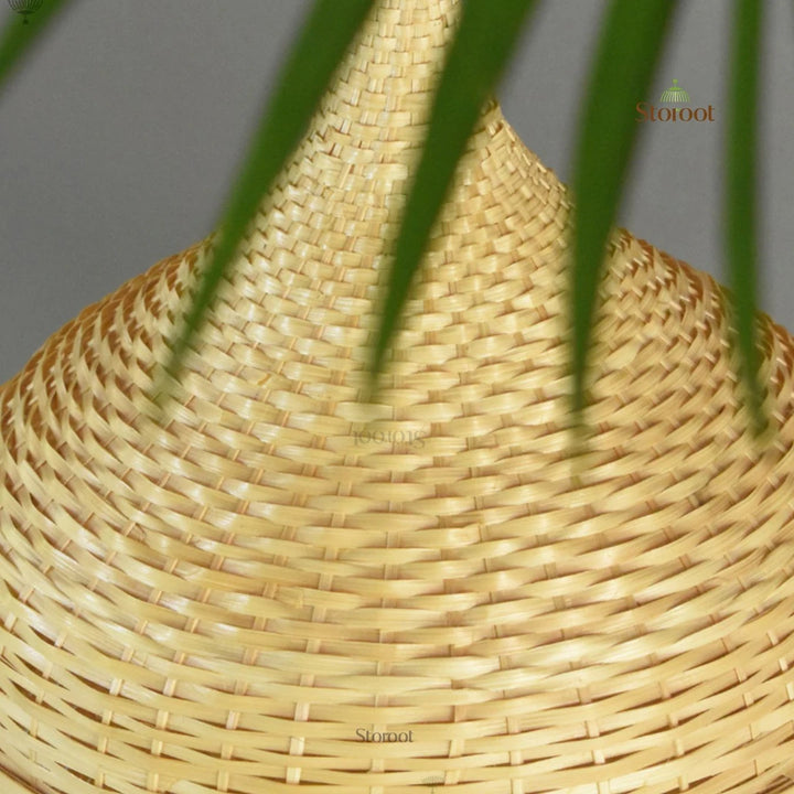 Detailed View of LuzLight Bamboo Pendant Lamp wicker Weaving