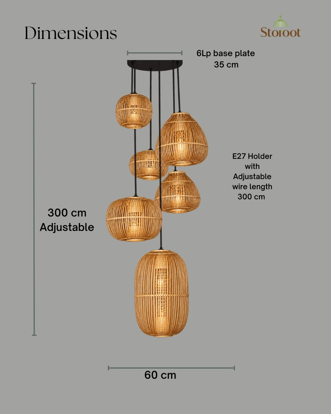 Huba Cluster of 6 – Handcrafted Bamboo Double Height Chandelier