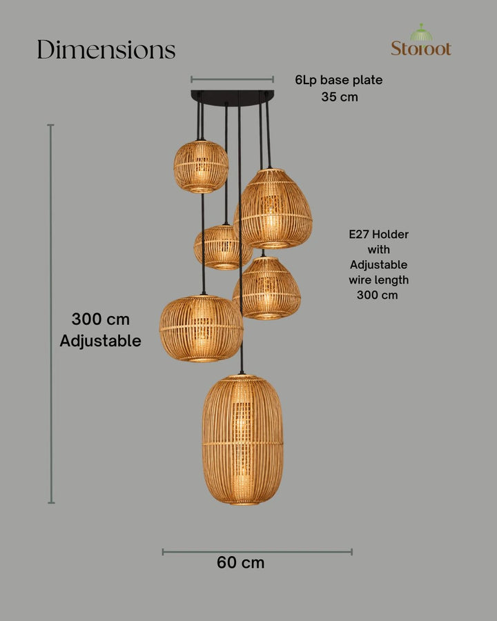 Huba Cluster of 6 – Handcrafted Bamboo Double Height Chandelier