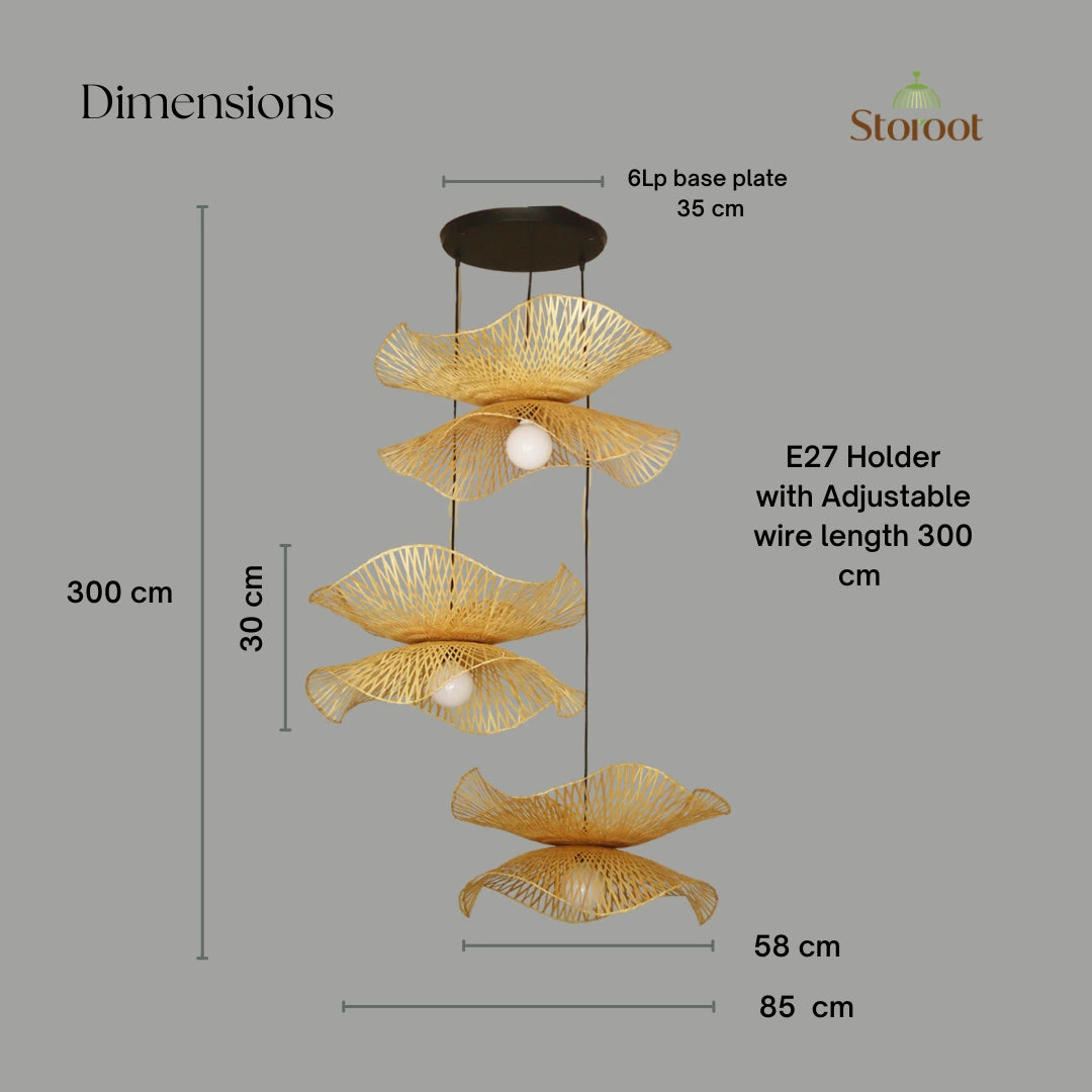 Hibisca Cluster of 3 Bamboo Pendant Light for Double Height Spaces