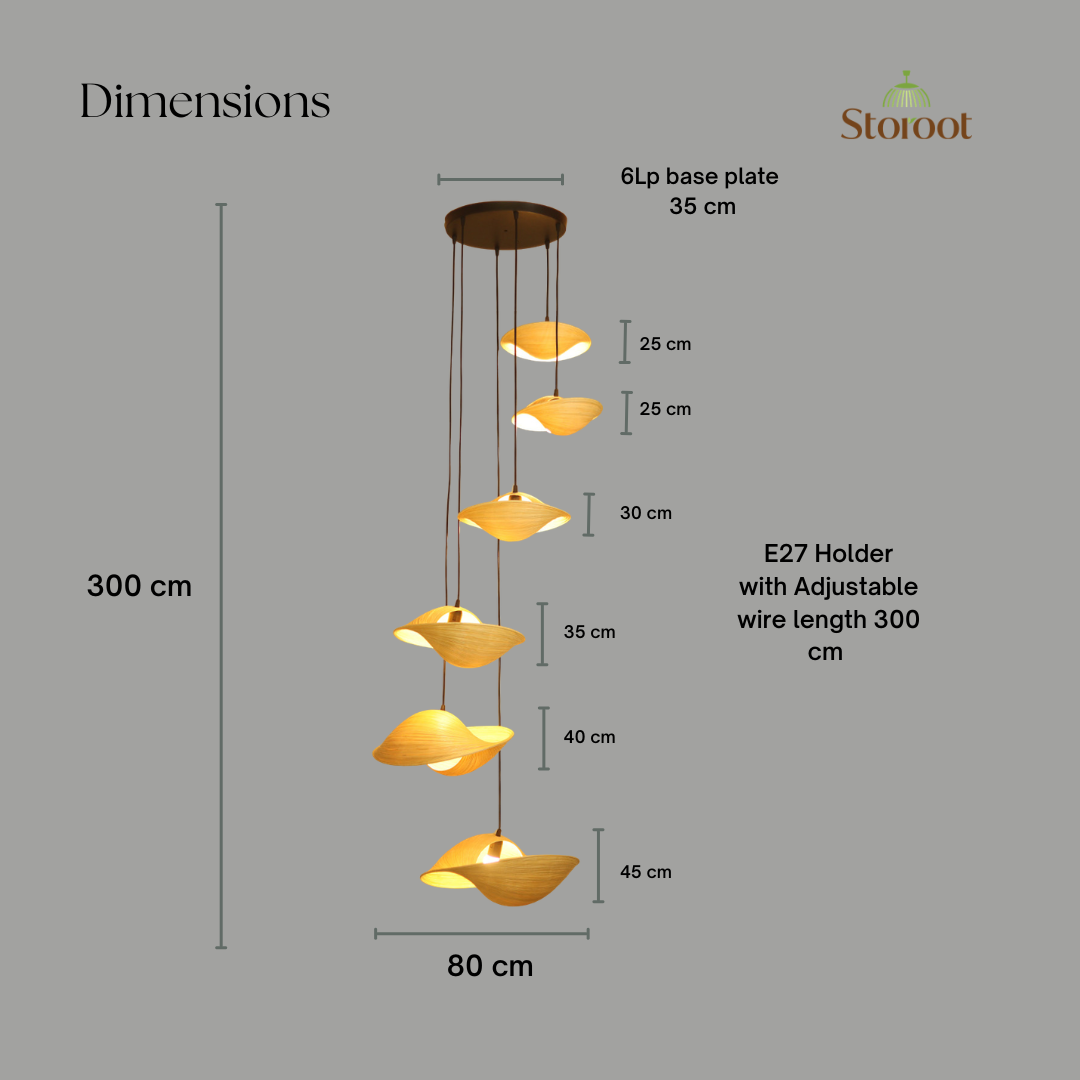 Measurement chart of a pendant light with dimensions on a gray background, featuring the Storoot brand.