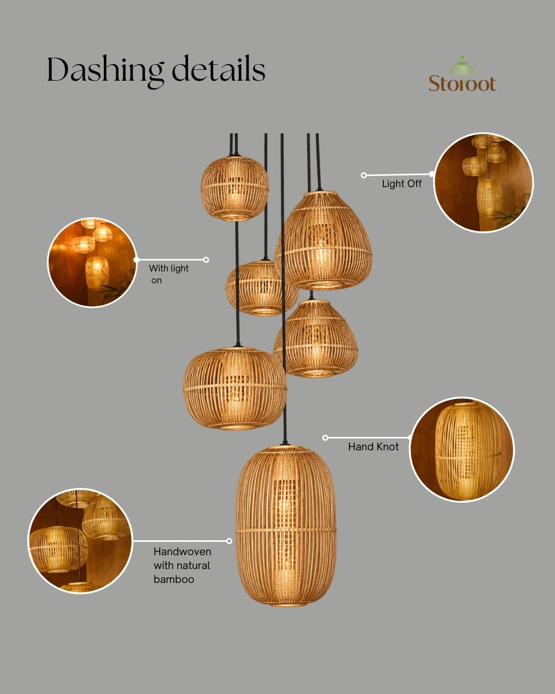 Huba Cluster of 6 – Handcrafted Bamboo Double Height Chandelier