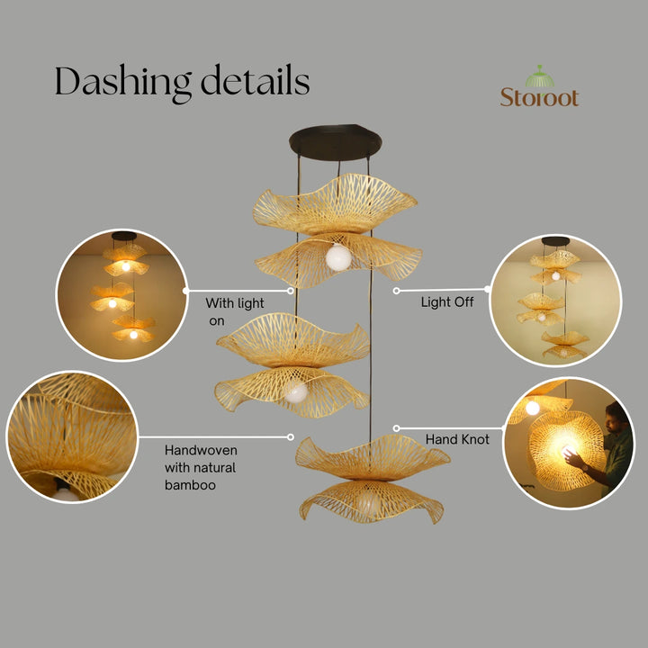Hibisca Cluster of 3 Bamboo Pendant Light for Double Height Spaces