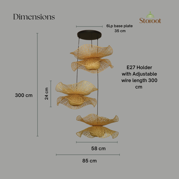 Hibisca Sunce Cluster of 3 Bamboo Pendant Light for Double Height