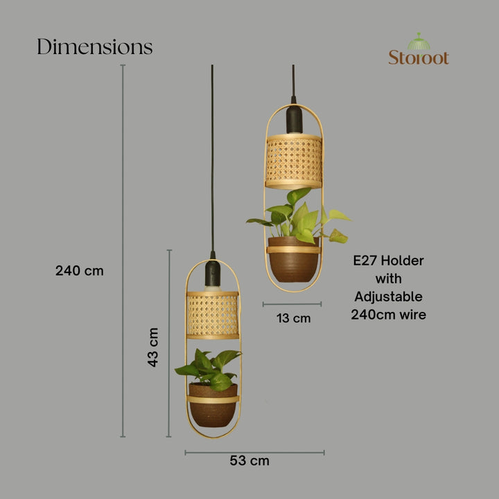 LeafLight Bamboo Planter Pendant Lamp H17 – Hanging Bamboo & Rattan Cane Light