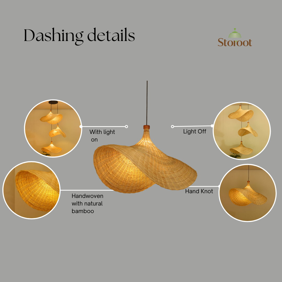 Onda D76 Cane Wicker Chandelier – Cluster of 3 Double Height Pendant Light