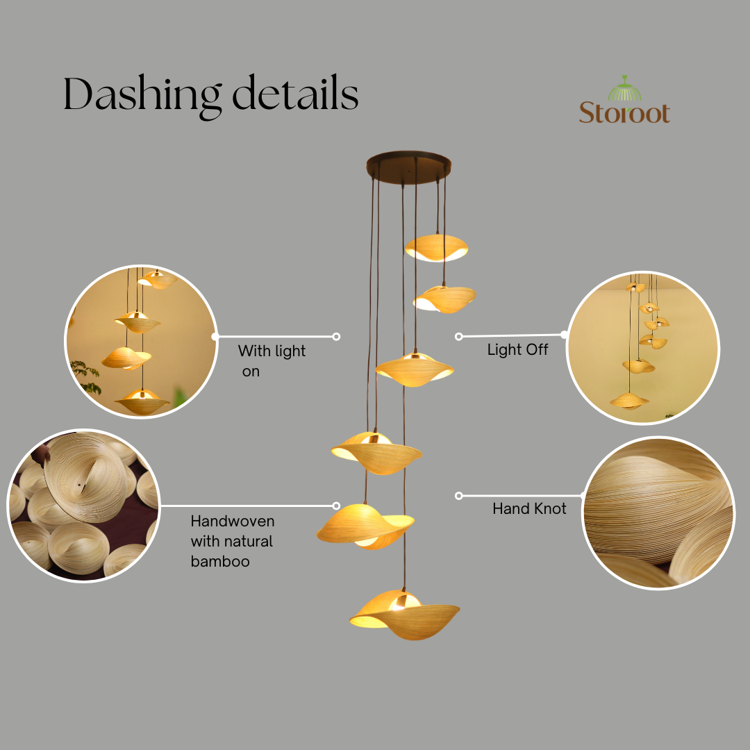 Azura Cluster of 6 Bamboo Pendant Light for Double Height Spaces