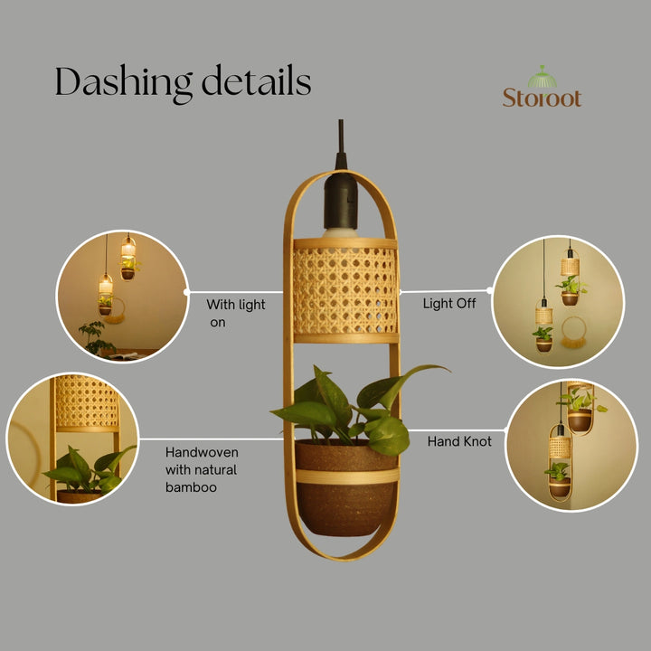 LeafLight Bamboo Planter Pendant Lamp H17 – Hanging Bamboo & Rattan Cane Light