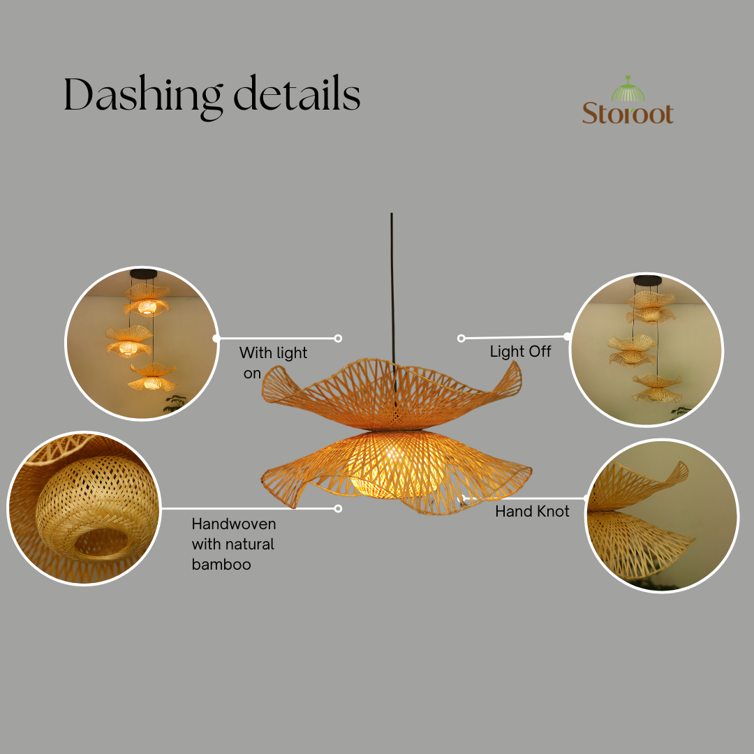 Hibisca Sunce Cluster of 3 Bamboo Pendant Light for Double Height