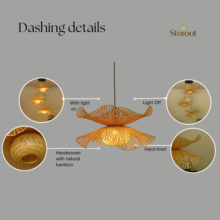 Hibisca Sunce Cluster of 3 Bamboo Pendant Light for Double Height