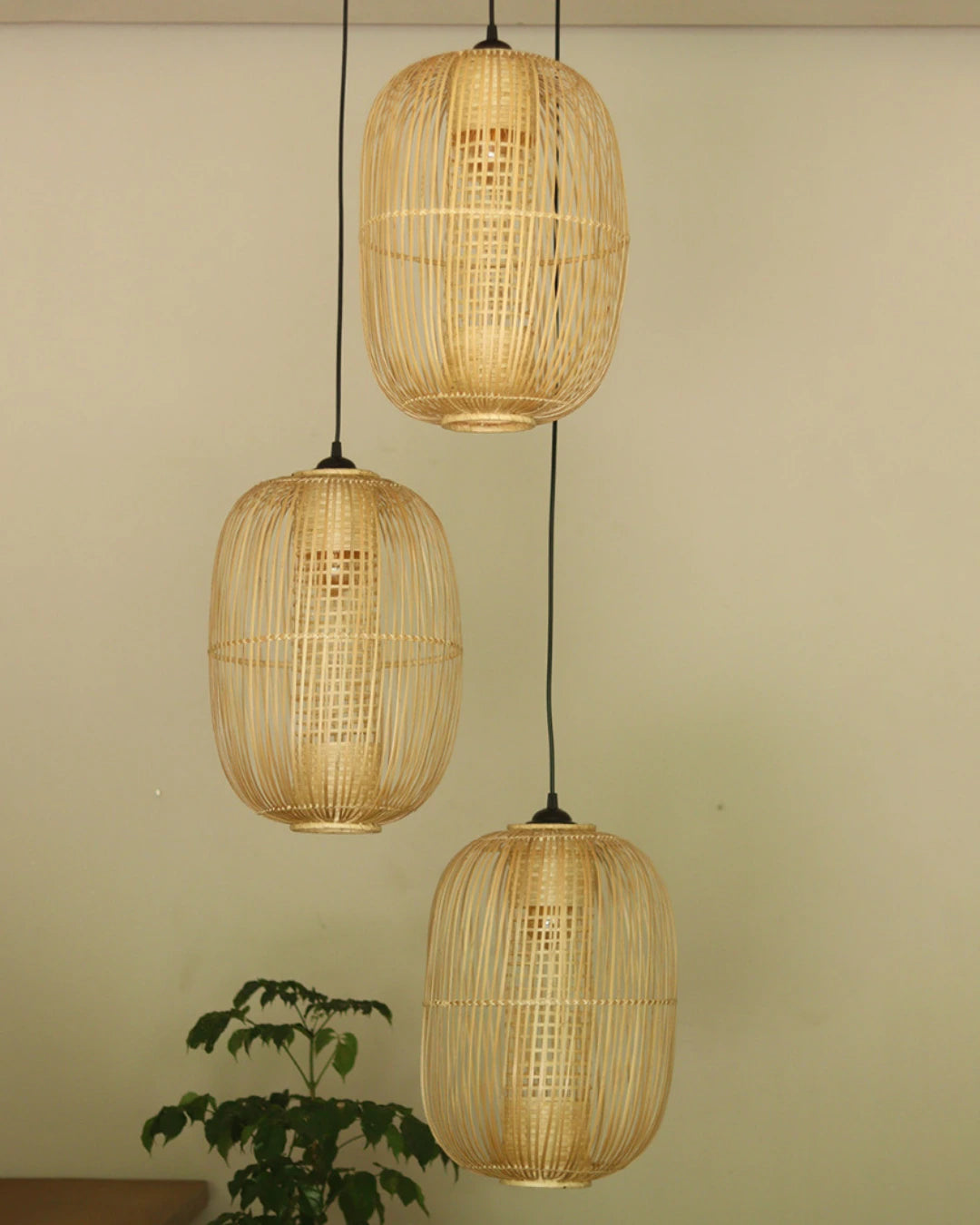 Huba Cluster of 3 H17 – Handcrafted Bamboo Double Height Chandelier