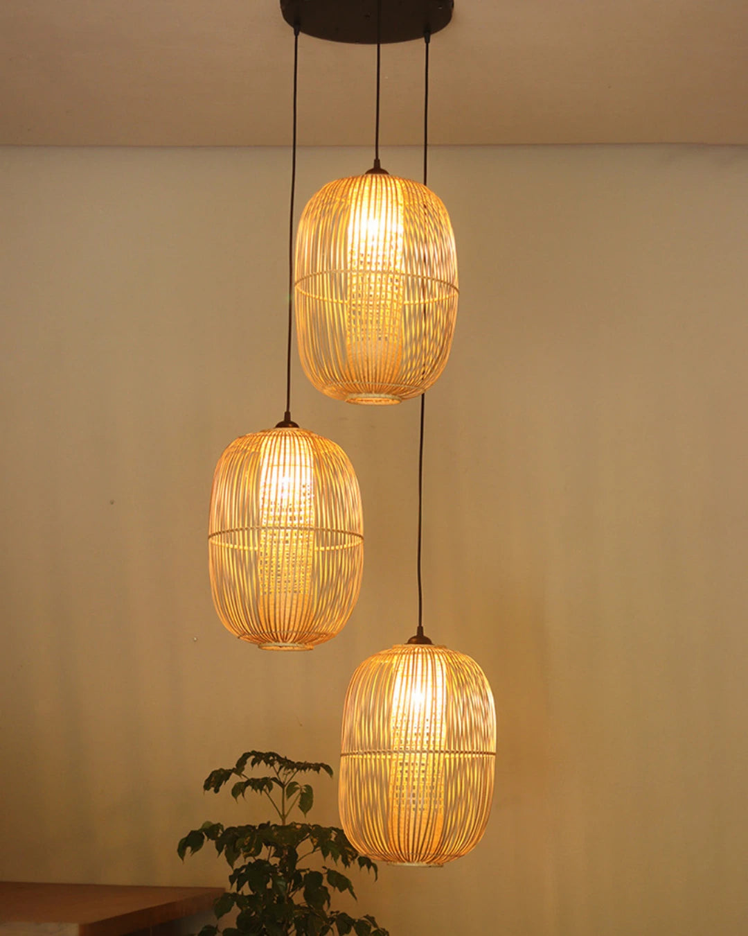 Huba Cluster of 3 H17 – Handcrafted Bamboo Double Height Chandelier