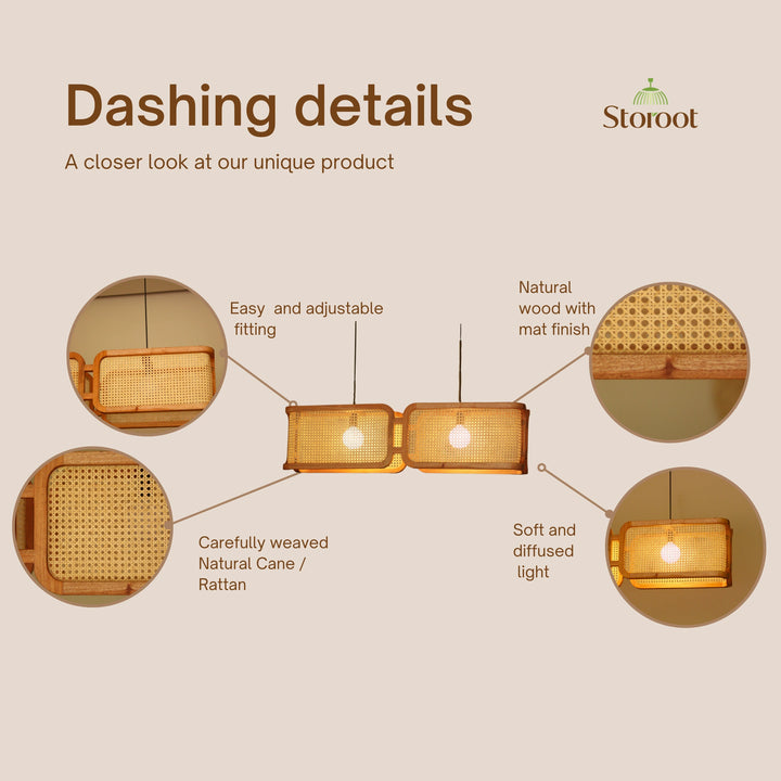 ArCane Rattan Cane Linear Light – L43 Long Chandelier 43 inch