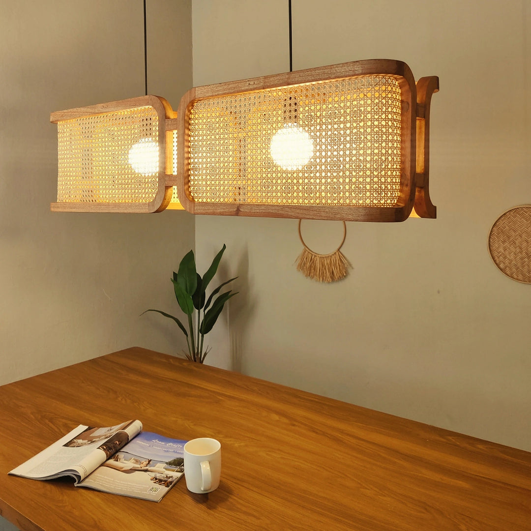 ArCane Rattan Cane Linear Light – L43 Long Chandelier 43 inch