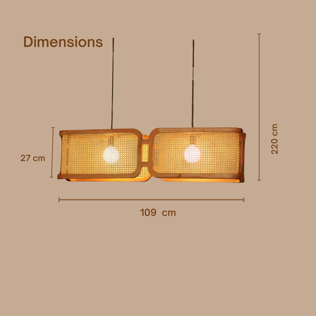 ArCane Rattan Cane Linear Light – L43 Long Chandelier 43 inch