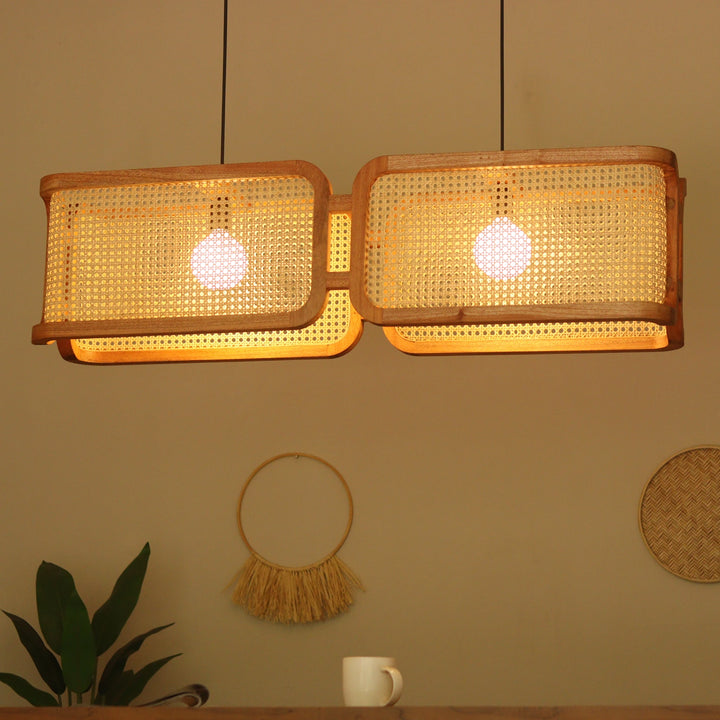 ArCane Rattan Cane Linear Light – L43 Long Chandelier 43 inch