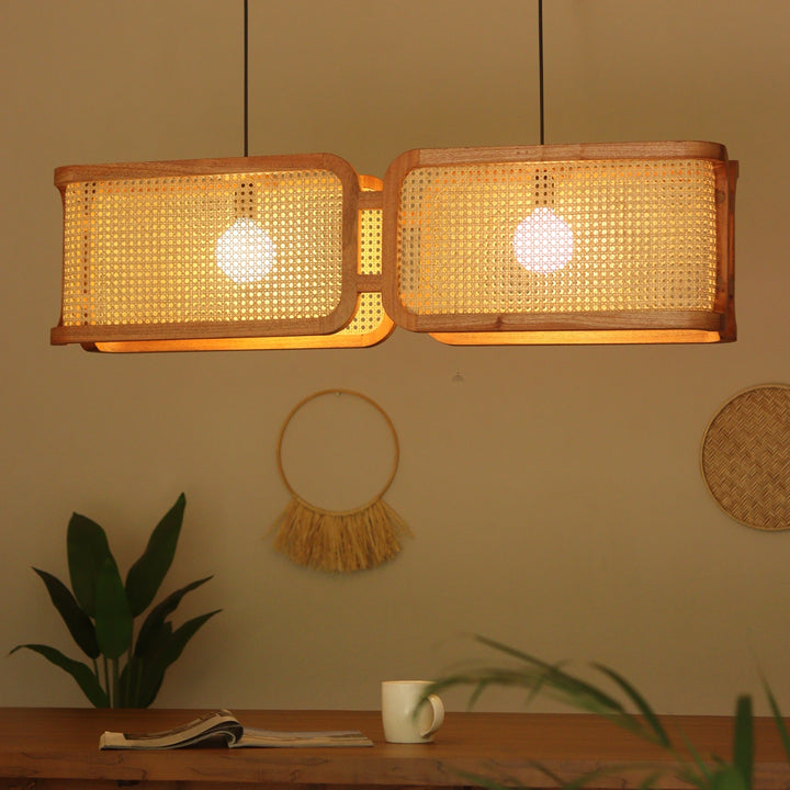 ArCane Rattan Cane Linear Light – L43 Long Chandelier 43 inch