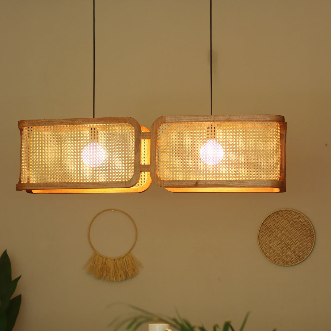 ArCane Rattan Cane Linear Light – L43 Long Chandelier 43 inch