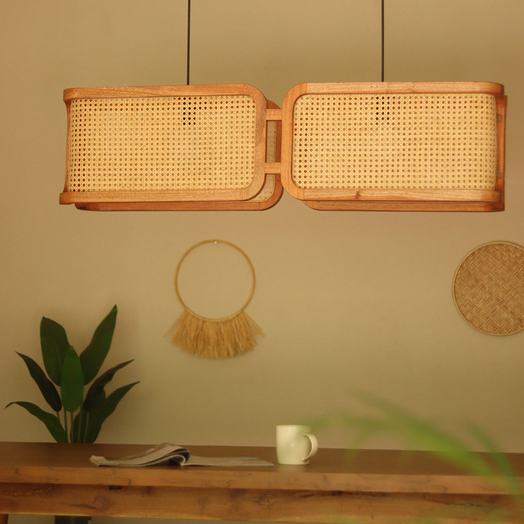 ArCane Rattan Cane Linear Light – L43 Long Chandelier 43 inch