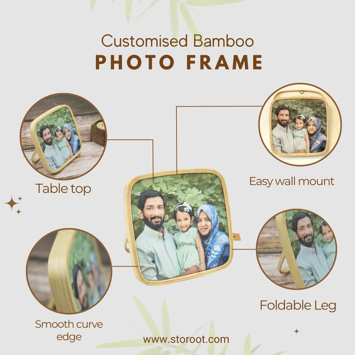 Bamboo Curved Square Photo Frame - Tabletop and Wall Hanging Picture Frame