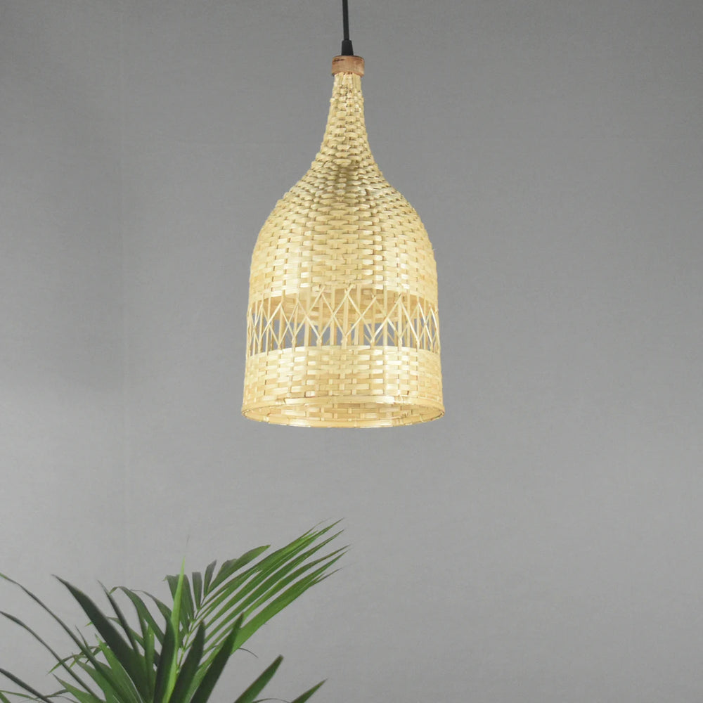 Botella Bamboo Hanging Light showcasing its bottle-shaped design against a neutral background.