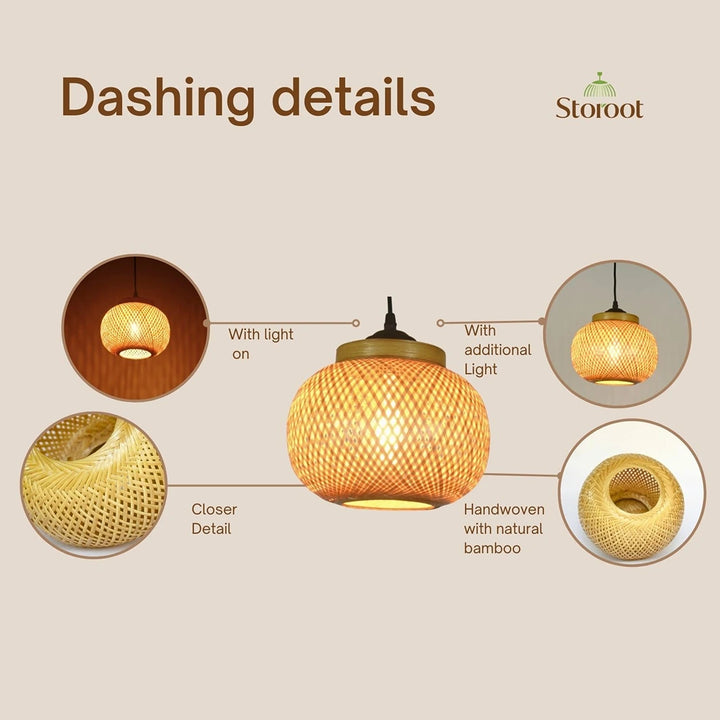 Detailed View of Handwoven Sunce Bamboo Ceiling Light