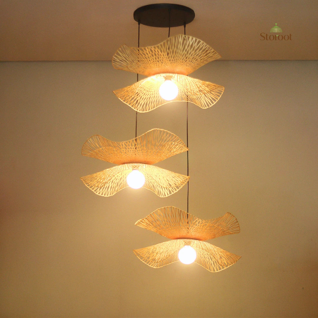 Chandelier with Hibisca flower-like design on a plain wall, featuring the brand 'Storoot'.