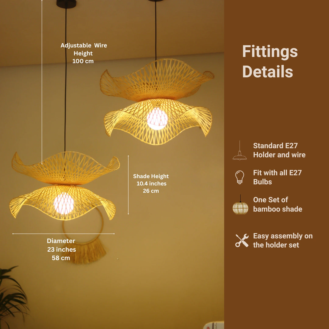 Decorative pendant light with fitting details on a brown background