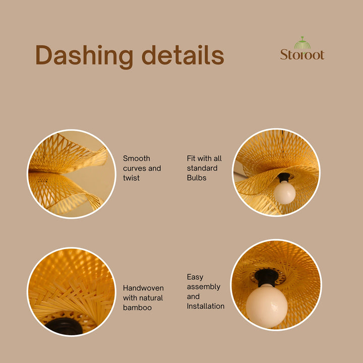 Product details of Hibisca bamboo  lamp with 'Storoot' branding on a beige background