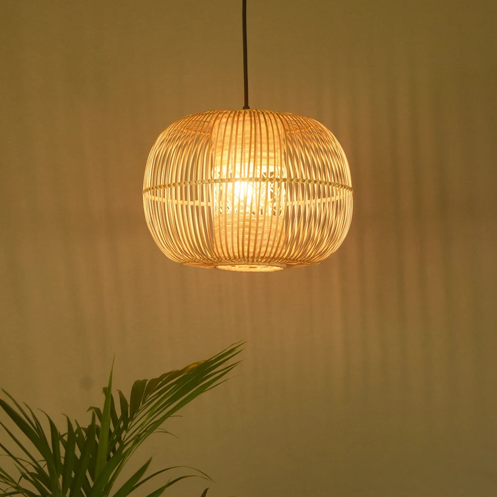 Handcrafted Huba Bamboo Pendant Light with mushroom-inspired design