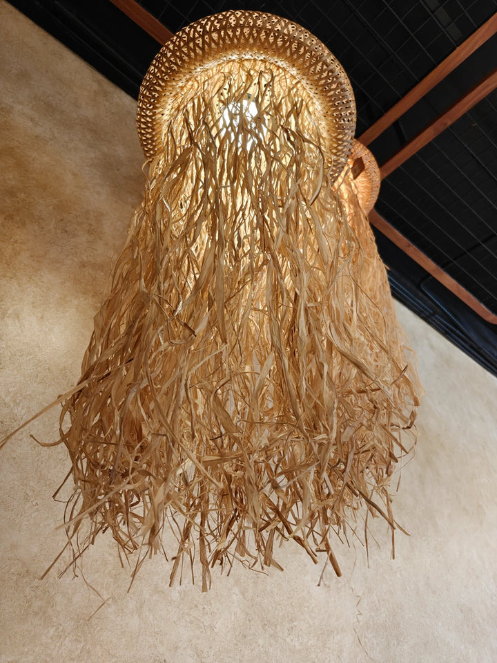 JellyLight Bamboo & Palm Leaf Pendant Light – Jellyfish Inspired Hanging Lamp