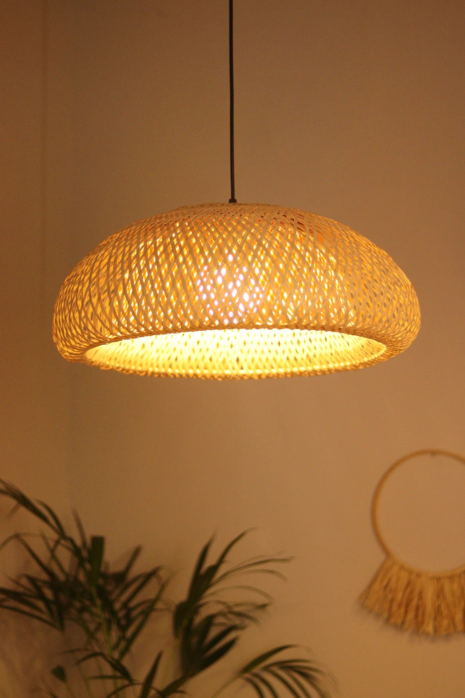 Zuva Handwoven Bamboo Pendant Light | Modern Dome Hanging Lamp