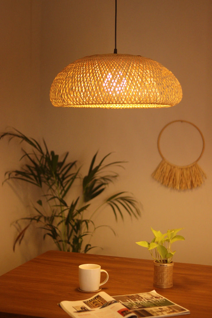 Zuva Handwoven Bamboo Pendant Light | Modern Dome Hanging Lamp