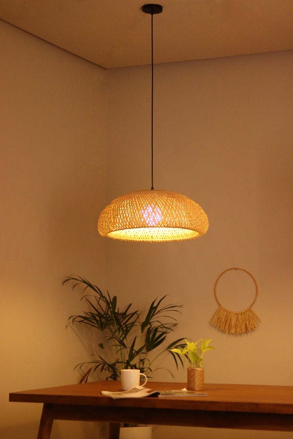 Zuva Handwoven Bamboo Pendant Light | Modern Dome Hanging Lamp