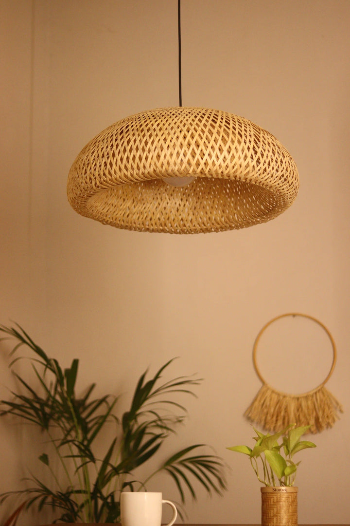 Zuva Handwoven Bamboo Pendant Light | Modern Dome Hanging Lamp
