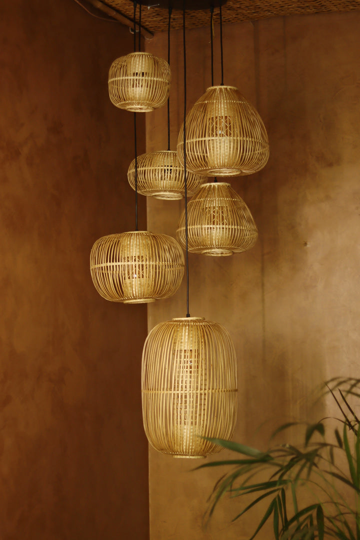Huba Cluster of 6 – Handcrafted Bamboo Double Height Chandelier
