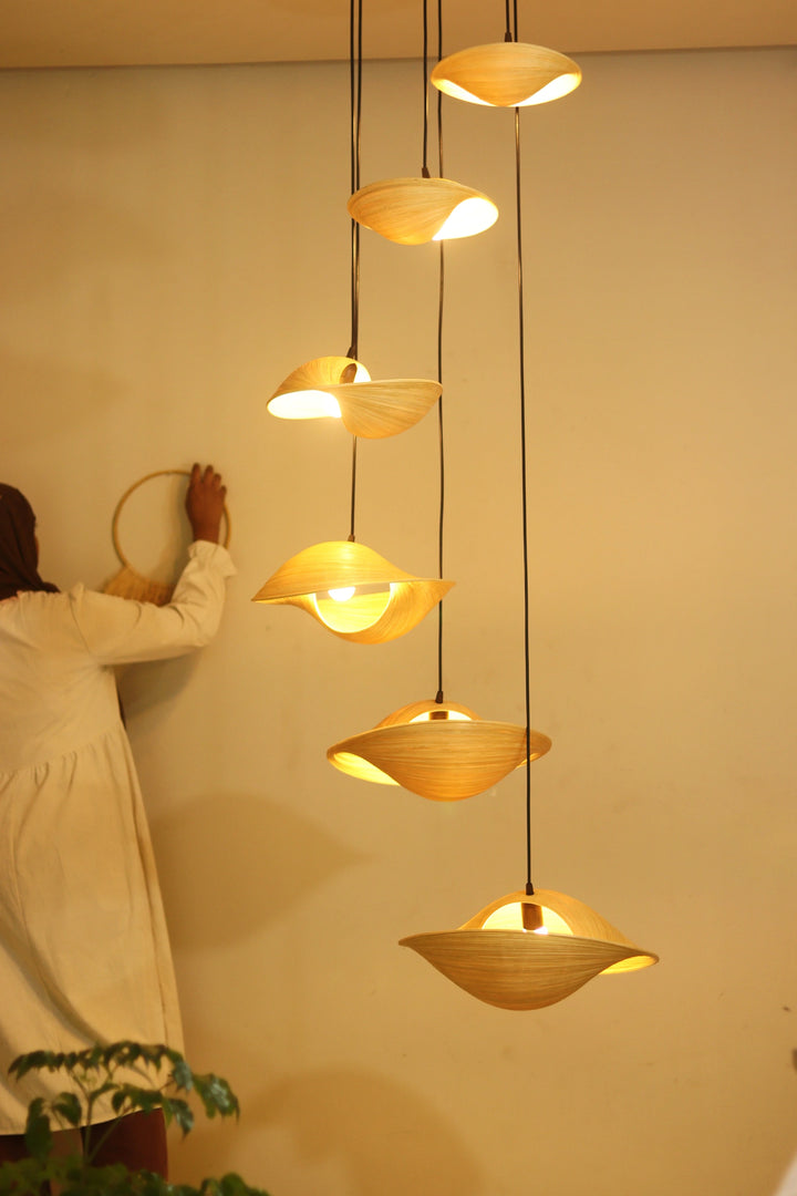 Azura Cluster of 6 Bamboo Pendant Light for Double Height Spaces